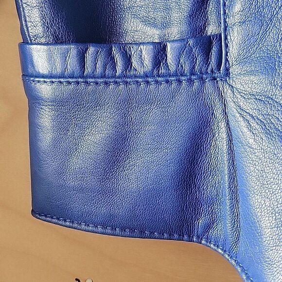 VTG Michael Hoban North Beach XS S 80s Blue Leather Jacket Cropped Peplum Moto - Picture 4 of 15